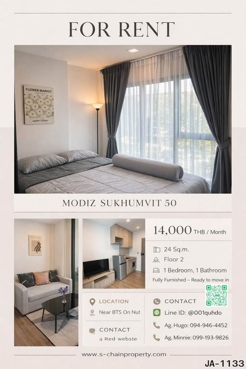 🎏 FOR RENT 🏩 Modiz Sukhumvit 50 🏩 JA-1133