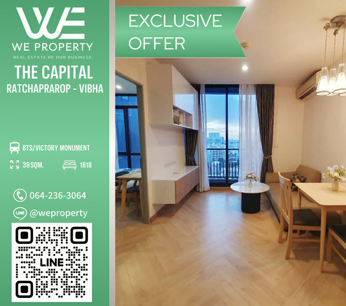 Big room 38.79 sq m. Corner room at this price is only one room!!⭐The Capital Ratchaprarop-Vibha (The Capital Ratchaprarop - Vibha)