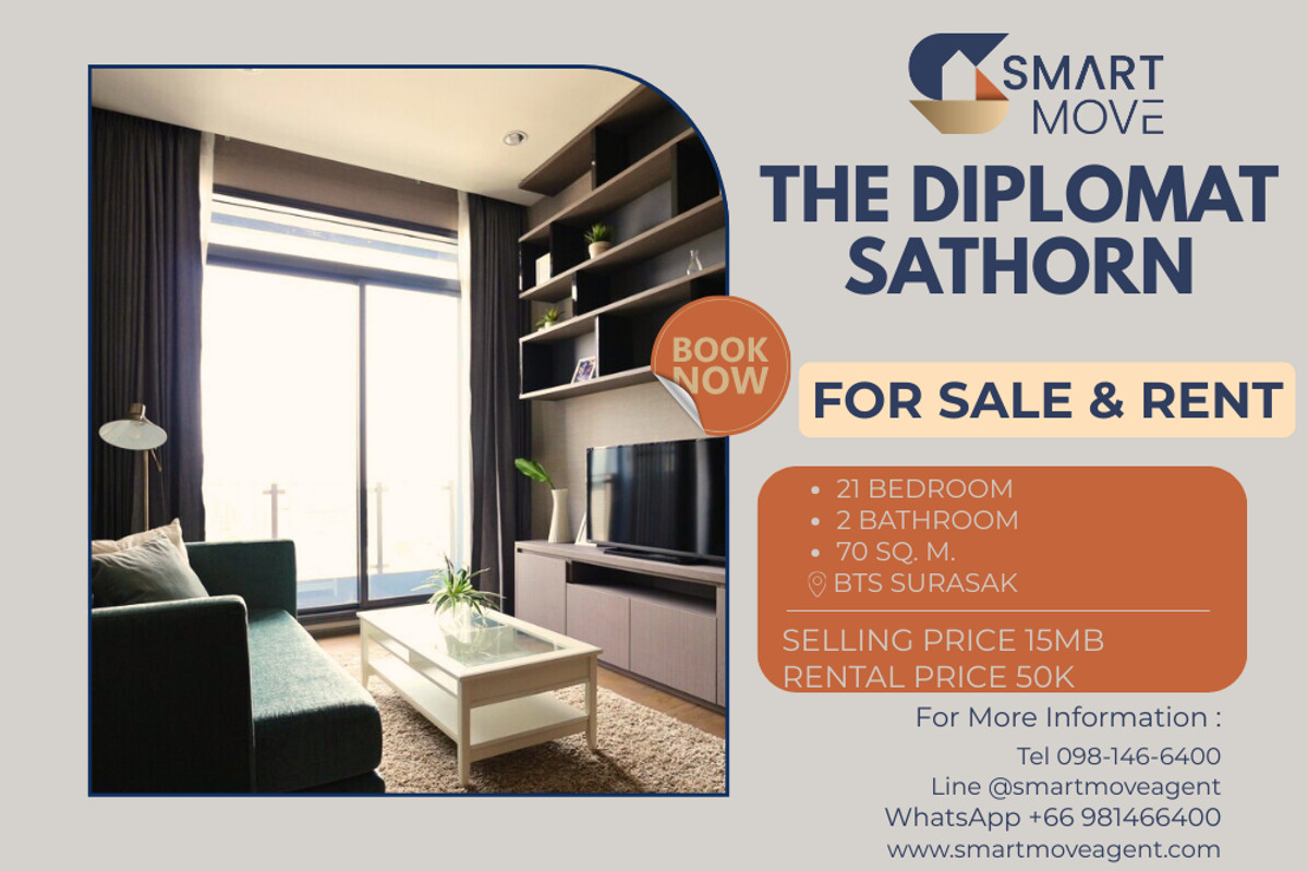 🔥 For Sale - Rent !! high floor 11++, Good location!! 🔥 Code C20221201600..........The Diplomat Sathorn, 2 bedroom, 2 bathroom, furnished, ready to move in, Special Deal!!📣📣