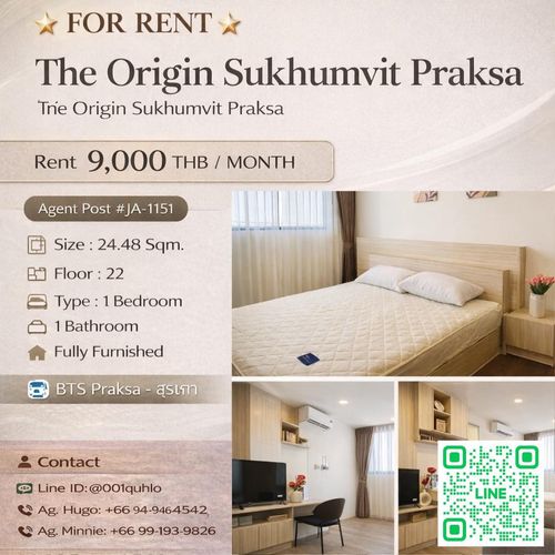 ✨ For Rent 🏨 The Origin Sukhumvit Praksa (The Origin Sukhumvit Praksa) 🏨 JA-1151