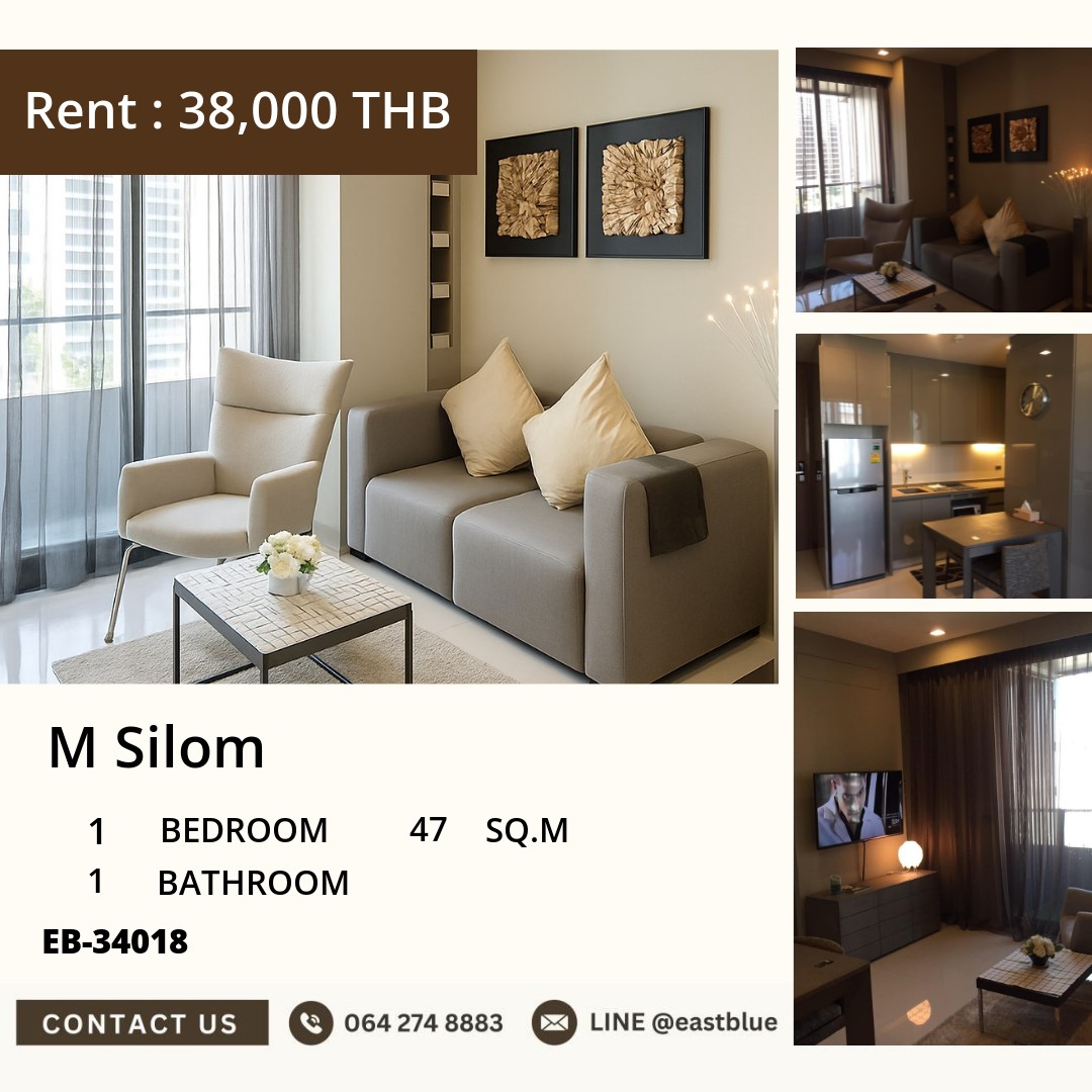 For Rent: M Silom 1 Bed 47 sqm near BTS Chong Nonsi 38,000 THB/month For Rent: M Silom 1 Bed 47 sqm near BTS Chong Nonsi 38,000 THB/month