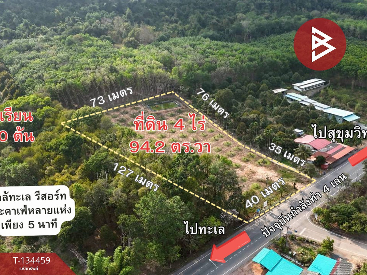 Land for sale with garden, area 4 rai 94.2 sq m, Na Yai Am, Chanthaburi.