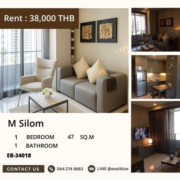 11/08/2026, 🏠 เช่า คอนโด 1 ห้องนอน เอ็ม สีลม พร้อมเข้าอยู่ 38,000 บาท/เดือน 0642748883