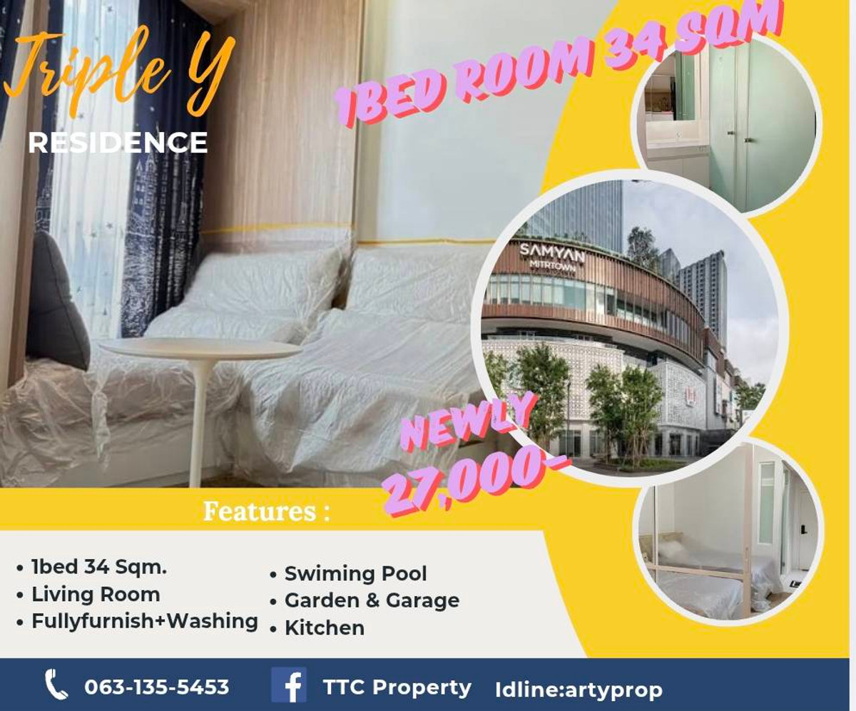 Best Price 🌟 Triple Y Residence 1bed 34 Sqm Fullyfurnish , Welcome Nisit Chula 27,000- Best Price 🌟 Triple Y Residence 1bed 34 Sqm Fullyfurnish , Welcome Nisit Chula 27,000-