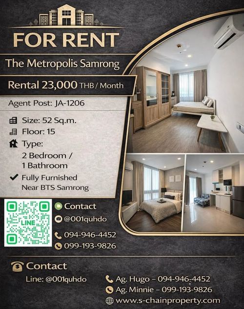 📣 FOR RENT 🏢 The Metropolis Samrong 🏢JA-1206