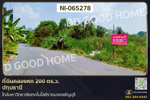 NI-065278 Land plot of 200 sq.w. in Khlong Hok, Pathum Thani, near Rajamangala University of Technology Thanyaburi.