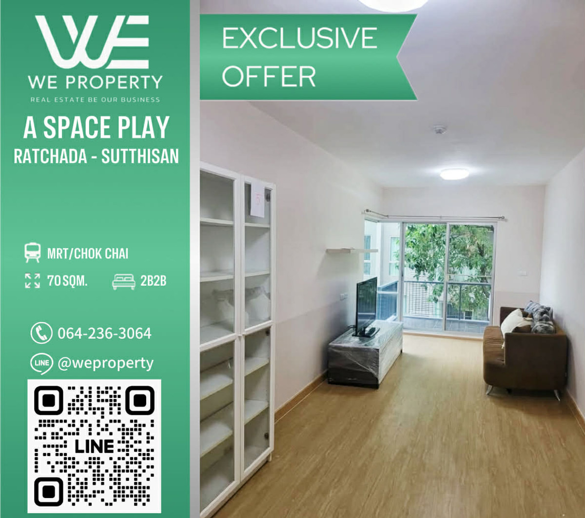 2 bedrooms, pool view, 70 sq m, best price in the project!!⭐A Space Play Ratchada-Sutthisan (A Space Play Ratchada-Sutthisan)