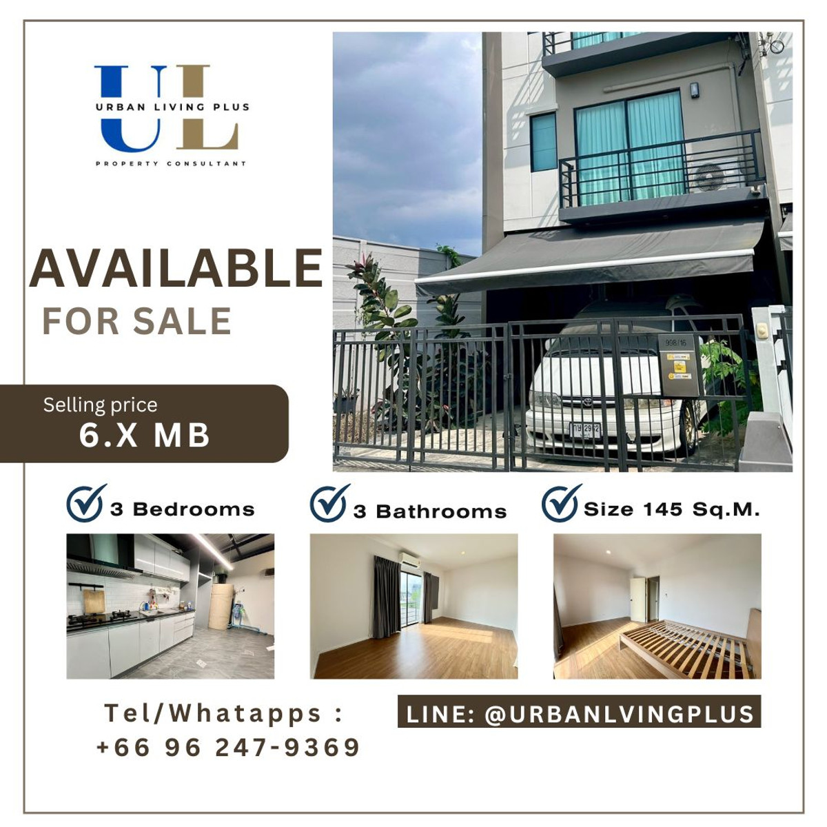 ( UL2504023 ) Tel/Line 096-2479369✨FOR SELL, Baan Klang Meung Ratchaphruek - Sathorn 3 bed 3 bath 145 Sq.M. New house, Corner Unit✨✨ ( UL2504023 ) Tel/Line 096-2479369✨FOR SELL, Baan Klang Meung Ratchaphruek - Sathorn 3 bed 3 bath 145 Sq.M. New house, Corner Unit✨✨
