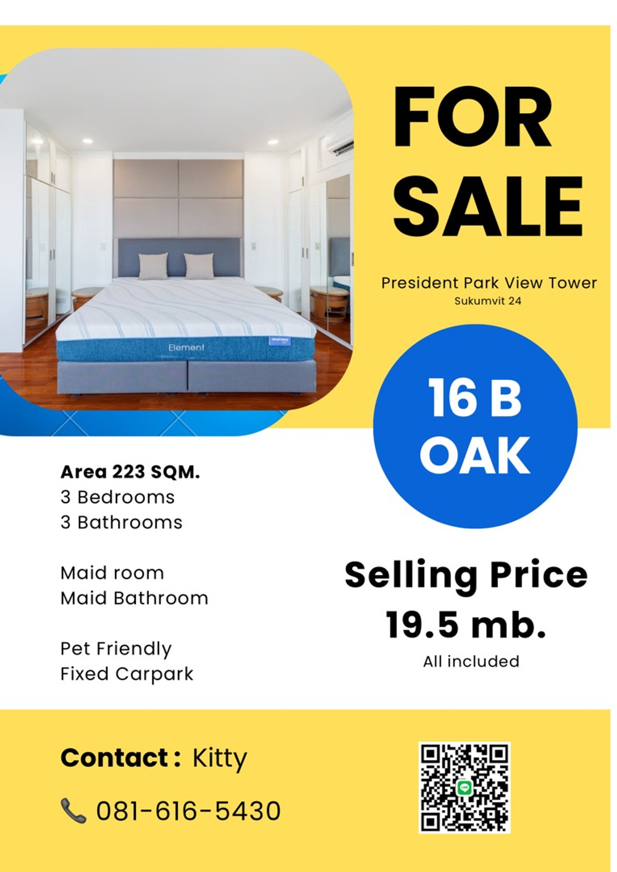 *FOR SALE* Pet Friendly @ President Park Sukumvit 24 3 Bed/3Bath Nice View *FOR SALE* Pet Friendly @ President Park Sukumvit 24 3 Bed/3Bath Nice View