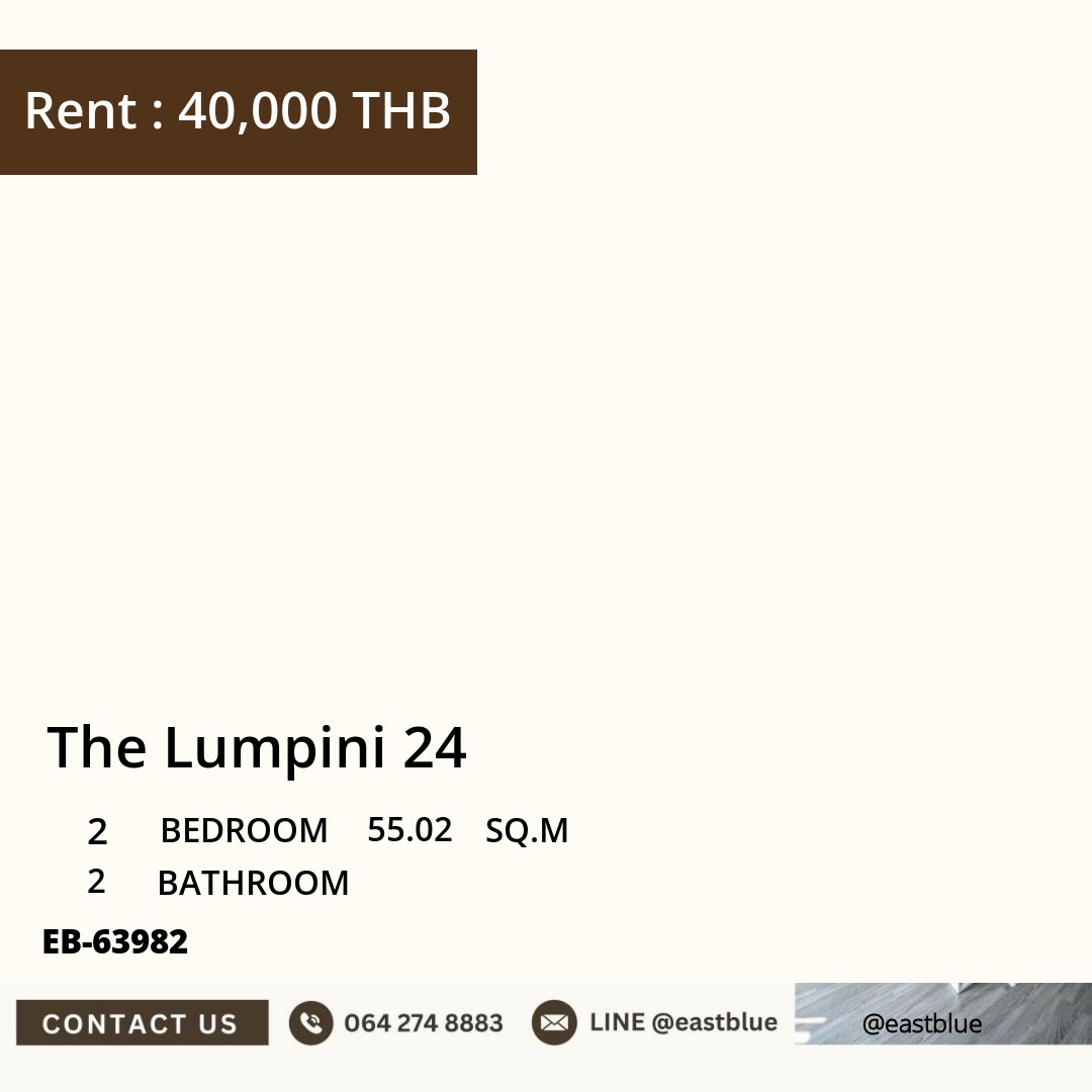 For Rent: The Lumpini 24 2 Bed 55.02 sqm near BTS Phrom Phong 40,000 THB/month