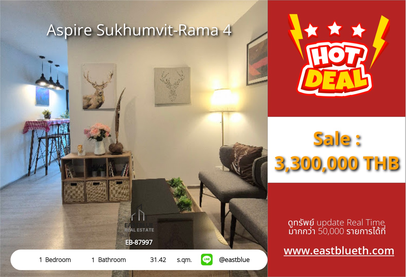 รวมค่าโอน ขาย Aspire Sukhumvit-Rama 4 1 นอน 31.42 ตร.ม. ใกล้ BTS อ่อนนุช 3.3 ล้าน 0642748883