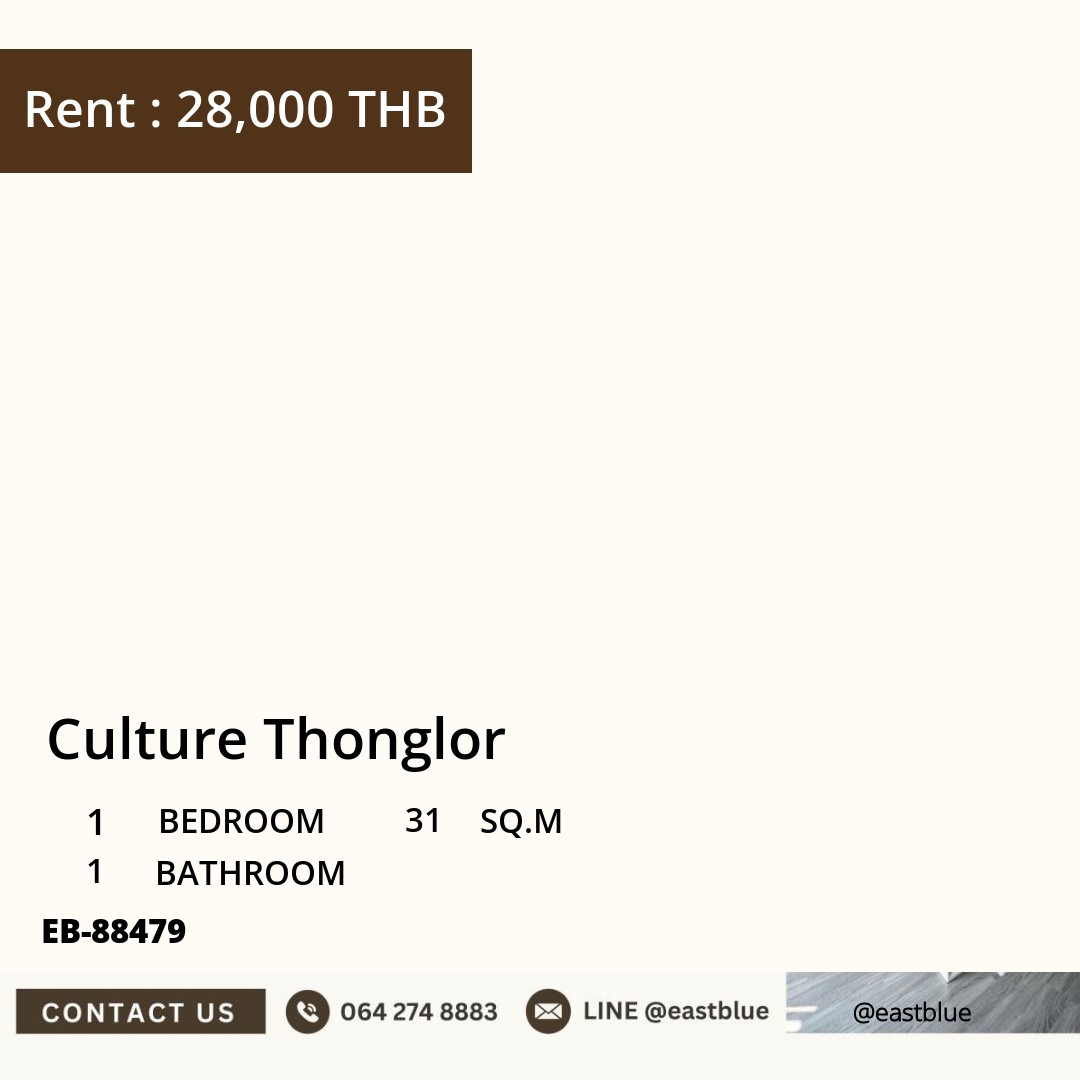 For Rent: Culture Thonglor 1 Bed 31 sqm near BTS Thong Lo 28,000 THB/month