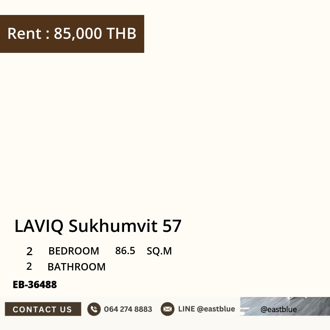 For Rent: LAVIQ Sukhumvit 57 2 Bed 86.5 sqm near BTS Thong Lo 85,000 THB/month