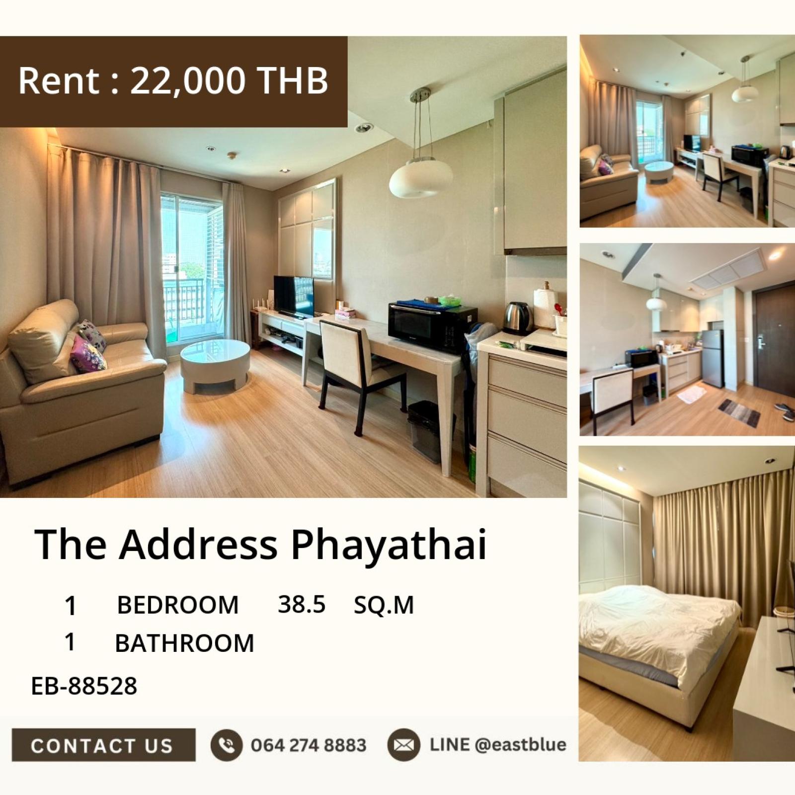 05/10/2026, 🏡 Near BTS Phayathai! Luxury condo in the city center for only 22,000 Baht/month 🔑

The Address Phayathai condo, spacious 38.5 sq.m., maximum privacy 0642748883