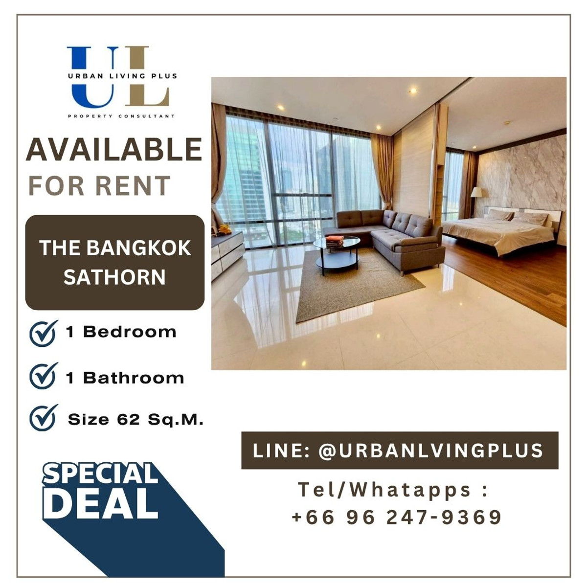 ( UL2604022 ) ✨Tel/Line 096-2479369✨ , FOR RENT The Bangkok Sathorn 1 bedroom, 1 bathroom, high floor, furnished, ready to move in ( UL2604022 ) ✨Tel/Line 096-2479369✨ , FOR RENT The Bangkok Sathorn 1 bedroom, 1 bathroom, high floor, furnished, ready to move in