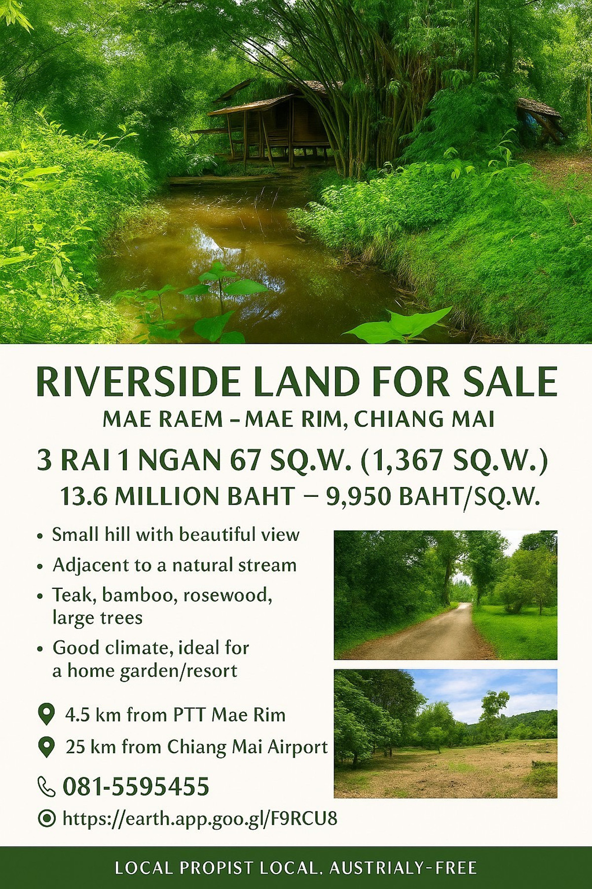 *For sale* Land next to a stream - stream, natural view, Mae Ram Subdistrict, Mae Rim District, Chiang Mai, suitable for a resort. vacation home Natural views all around – รูปที่ 2
