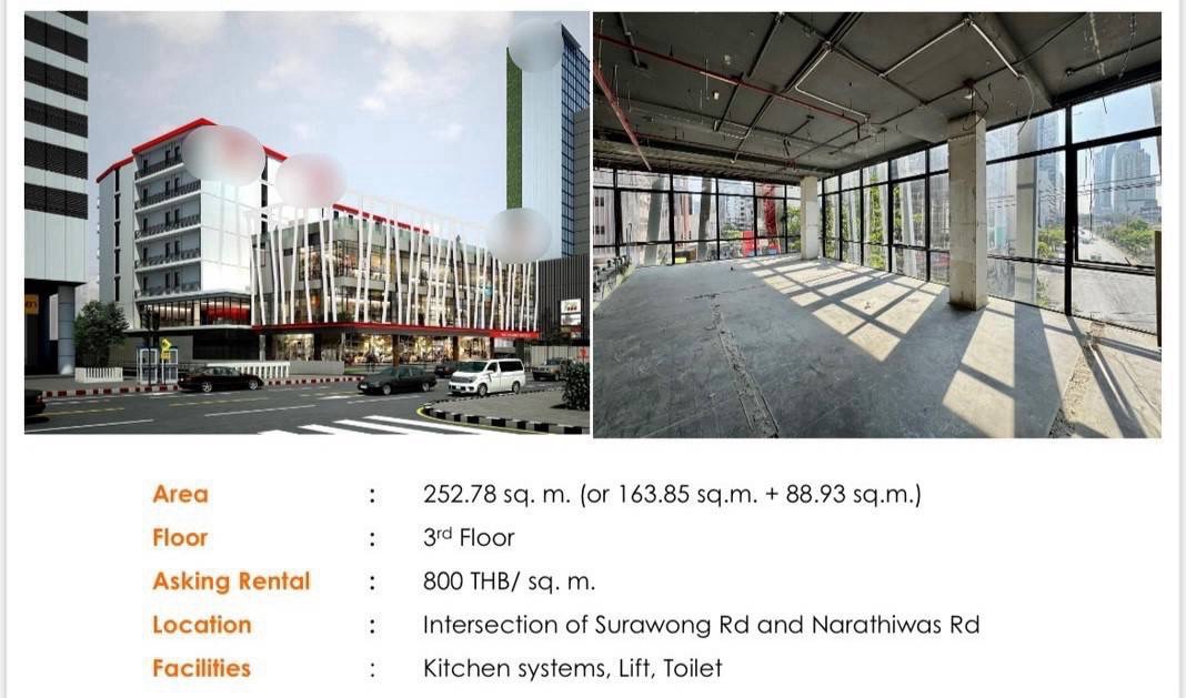 พื้นที่เช่าเชิงพาณิชย์ Retail / Commercial Space ริมถนนใหญ่ สุรวงศ์ - นราธิวาสราชนครินทร์ ทำเลดี ชั้น 3 วิวฝั่งถนนใหญ่ เหมาะทุกธุรกิจ