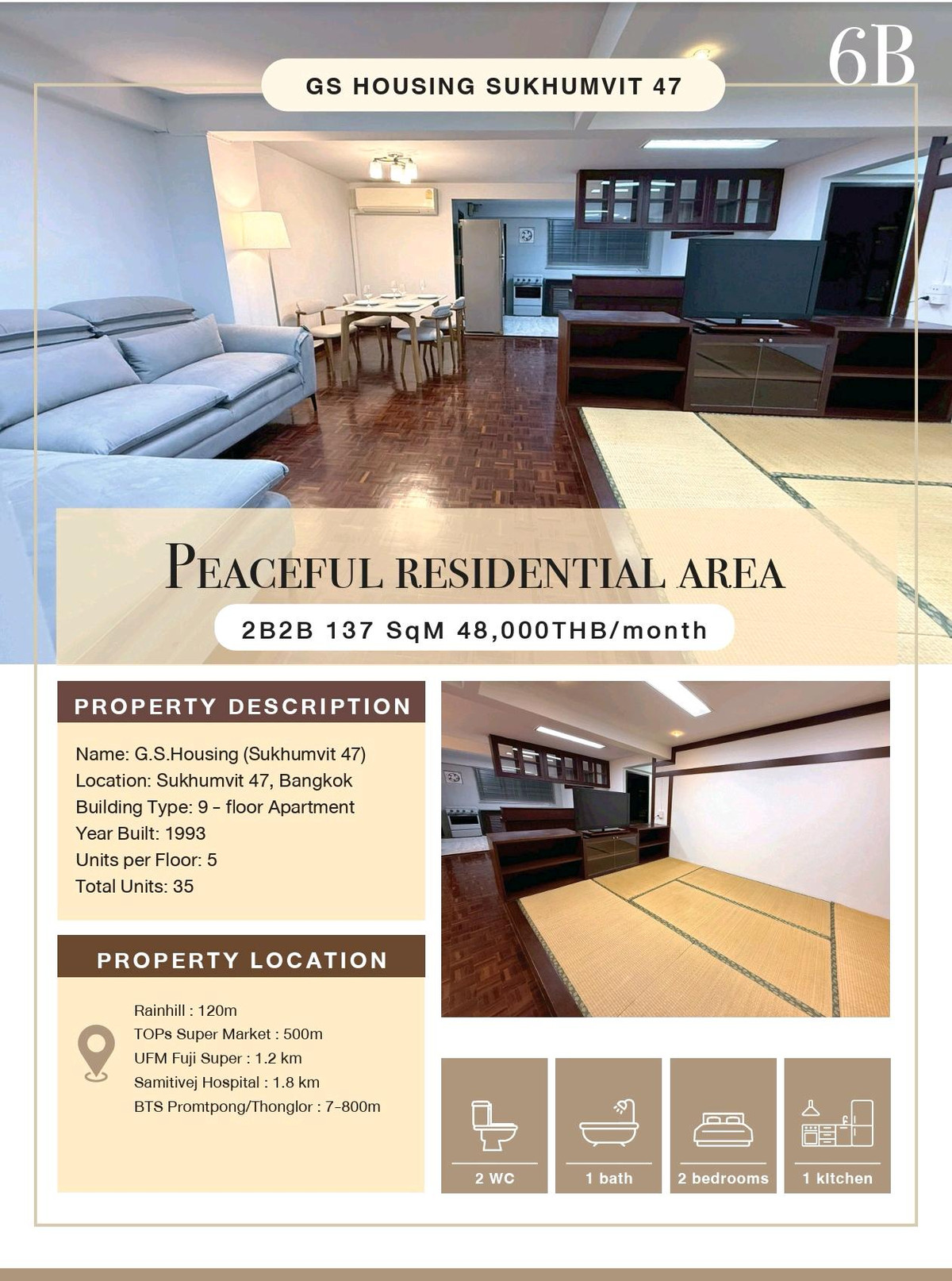 🔥 **ปล่อยเช่าด่วน! ห้องใหญ่ 137 ตร.ม. @ G.S. Housing สุขุมวิท 47 ใกล้ BTS เพียง 800 ม.** 🔥 – รูปที่ 2