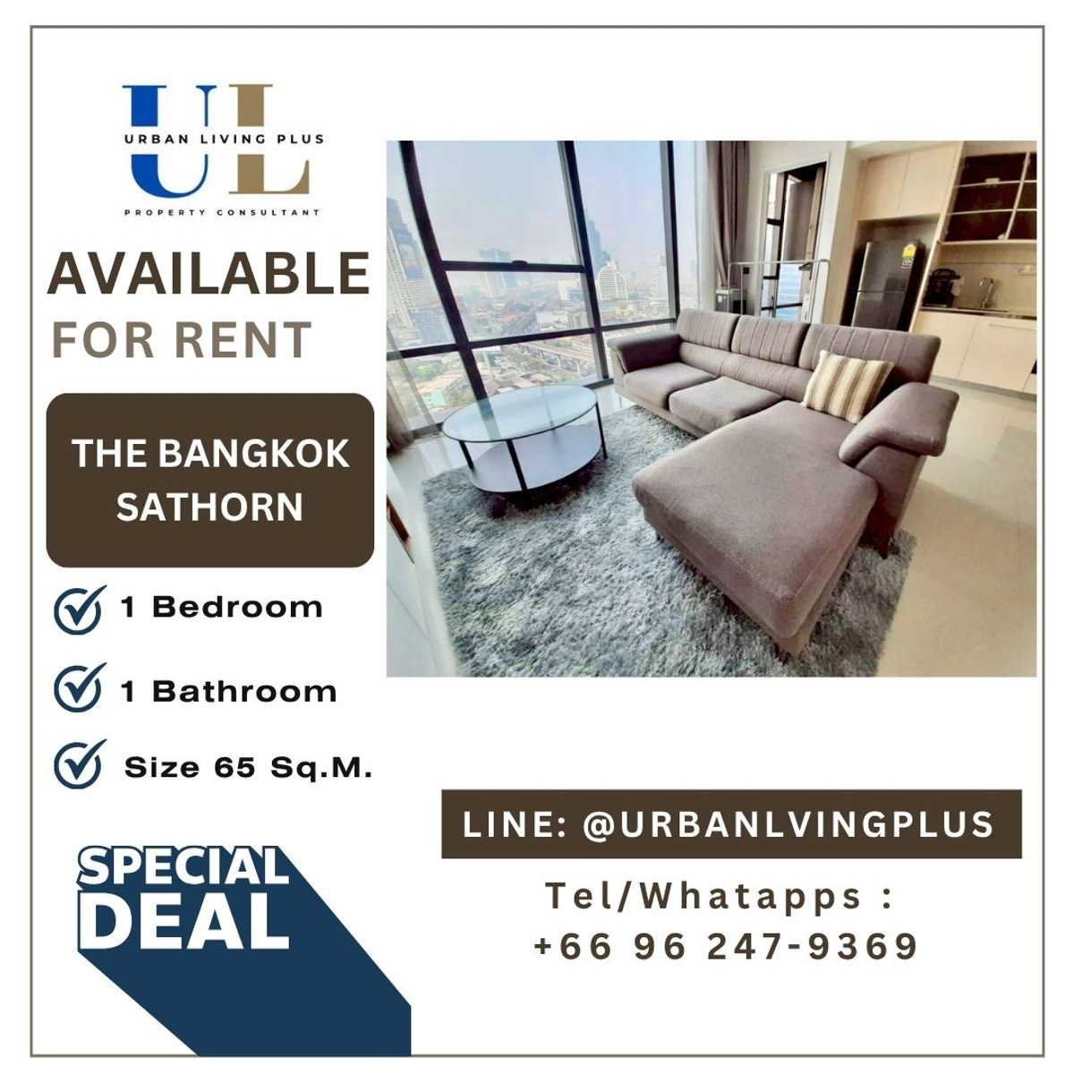( UL2604021 ) ✨Tel/Line 096-2479369✨ , FOR RENT The Bangkok Sathorn 1 bedroom, 1 bathroom, high floor, furnished, ready to move in ( UL2604021 ) ✨Tel/Line 096-2479369✨ , FOR RENT The Bangkok Sathorn 1 bedroom, 1 bathroom, high floor, furnished, ready to move in