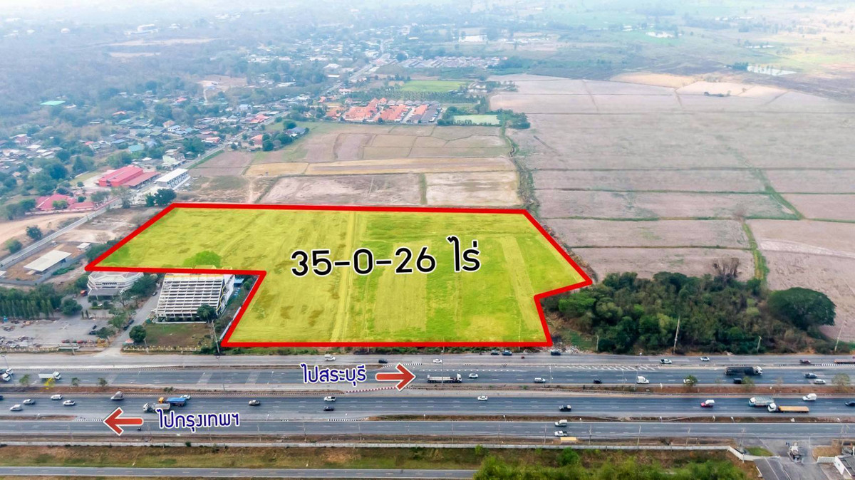 Empty land for sale, 35-0-62 rai, next to the main Phahonyothin Road (outbound), Nong Yao Subdistrict, Mueang Saraburi District, Saraburi Province, price 245,455,000 baht.