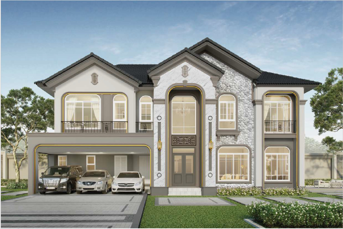 new house Corner plot✨Single house for sale Grandio Suksawat - Rama 3 🔥 Grandio Suksawat - Rama 3 has 5 bedrooms, private swimming pool, 3 parking spaces and maid's room.