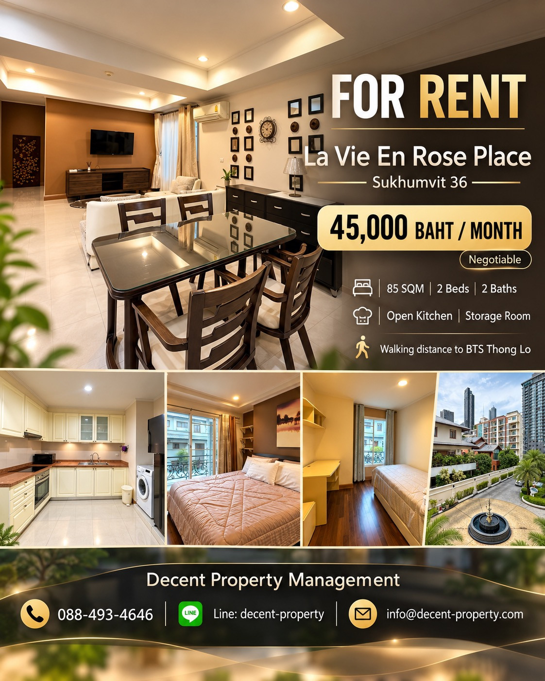 ให้เช่า La Vie En Rose Place สุขุมวิท 36 | 2 ห้องนอน 85 ตร.ม. ใกล้ BTS ทองหล่อ เพียง 45,000 บาท ให้เช่า La Vie En Rose Place สุขุมวิท 36 | 2 ห้องนอน 85 ตร.ม. ใกล้ BTS ทองหล่อ เพียง 45,000 บาท