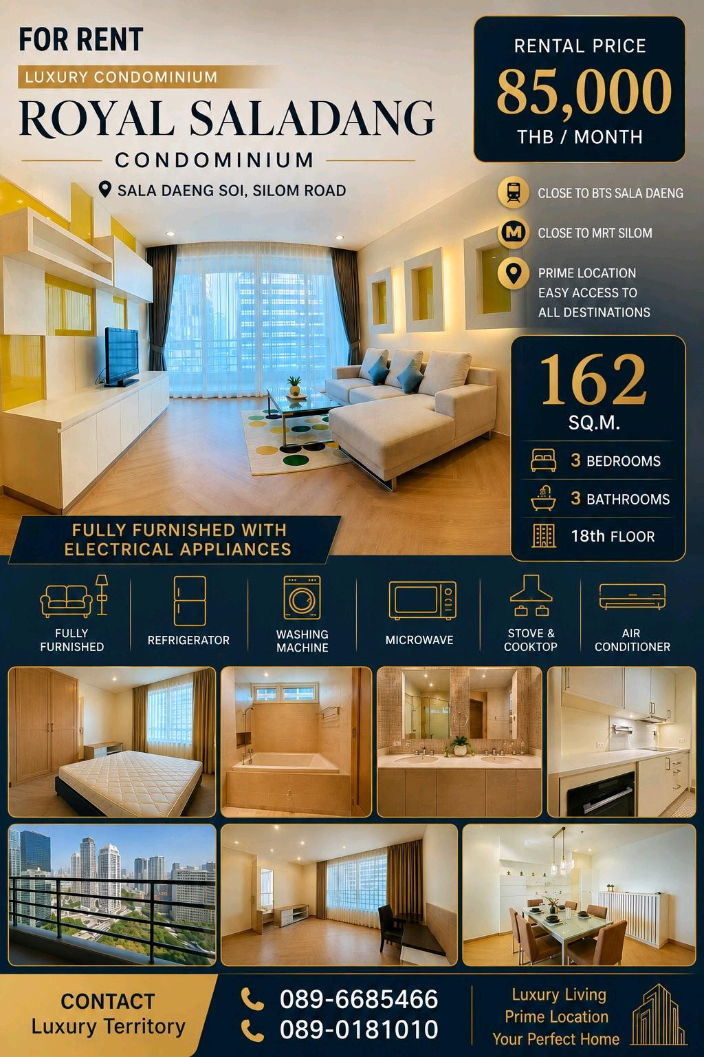 3 bedroom condo in the heart of Silom, spacious room, good price 🍀 3 bedroom condo in the heart of Silom, spacious room, good price 🍀