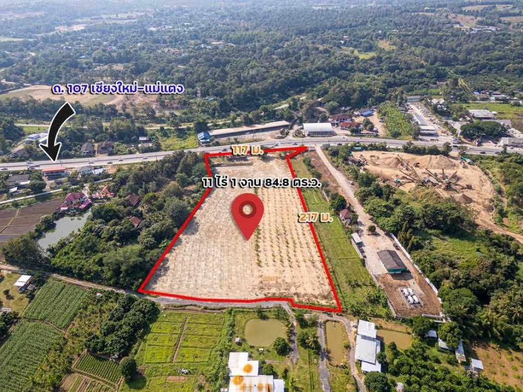 Land for sale, 11 rai 1 ngan 84 square wah, located on Highway 107 Chiang Mai - Mae Taeng. – รูปที่ 2