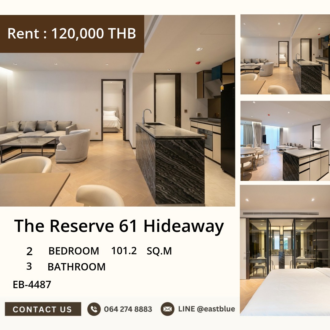 For Rent: The Reserve 61 Hideaway 2 Bed 101.2 sqm near BTS Ekkamai 120,000 THB/month