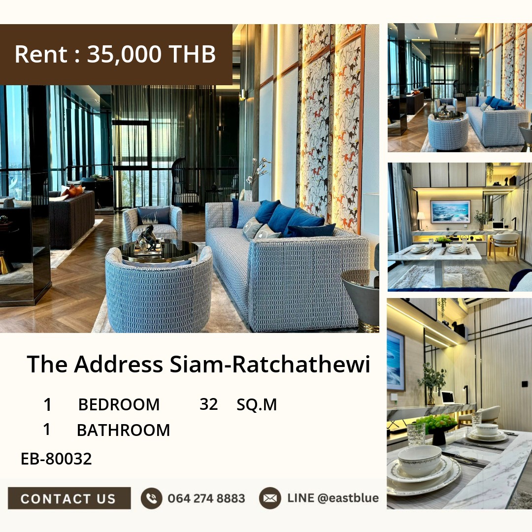 For Rent: The Address Siam-Ratchathewi 1 Bed 32 sqm near BTS Ratchathewi 35,000 THB/month