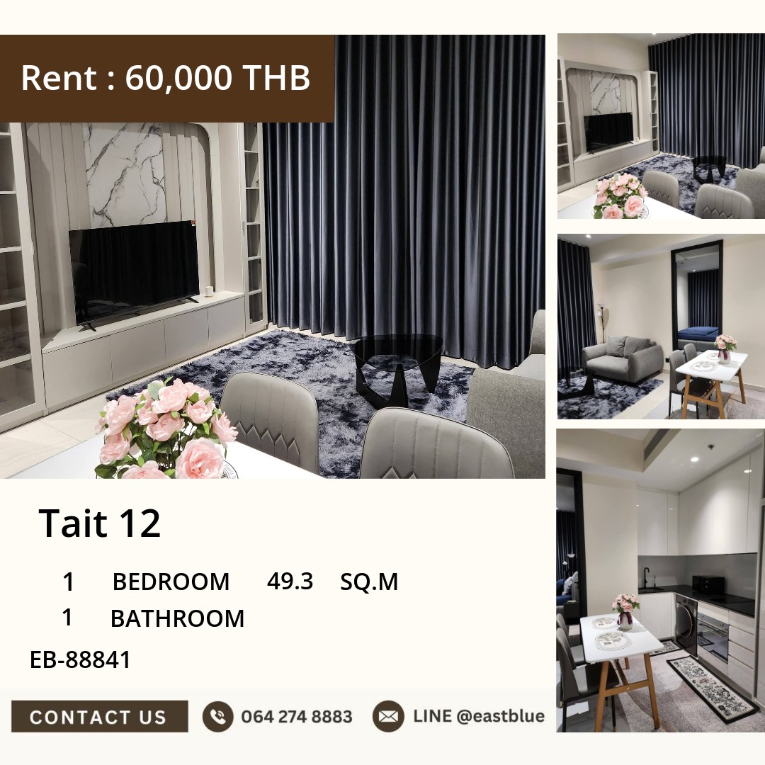 For Rent: Tait 12 1 Bed 49.3 sqm near BTS Surasak 60,000 THB/month