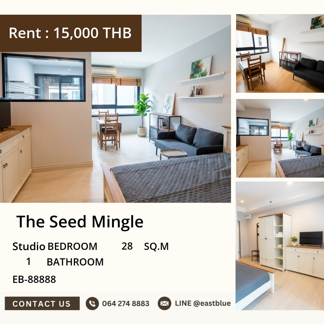 For Rent: The Seed Mingle Studio 28 sqm near BTS Chong Nonsi 15,000 THB/month