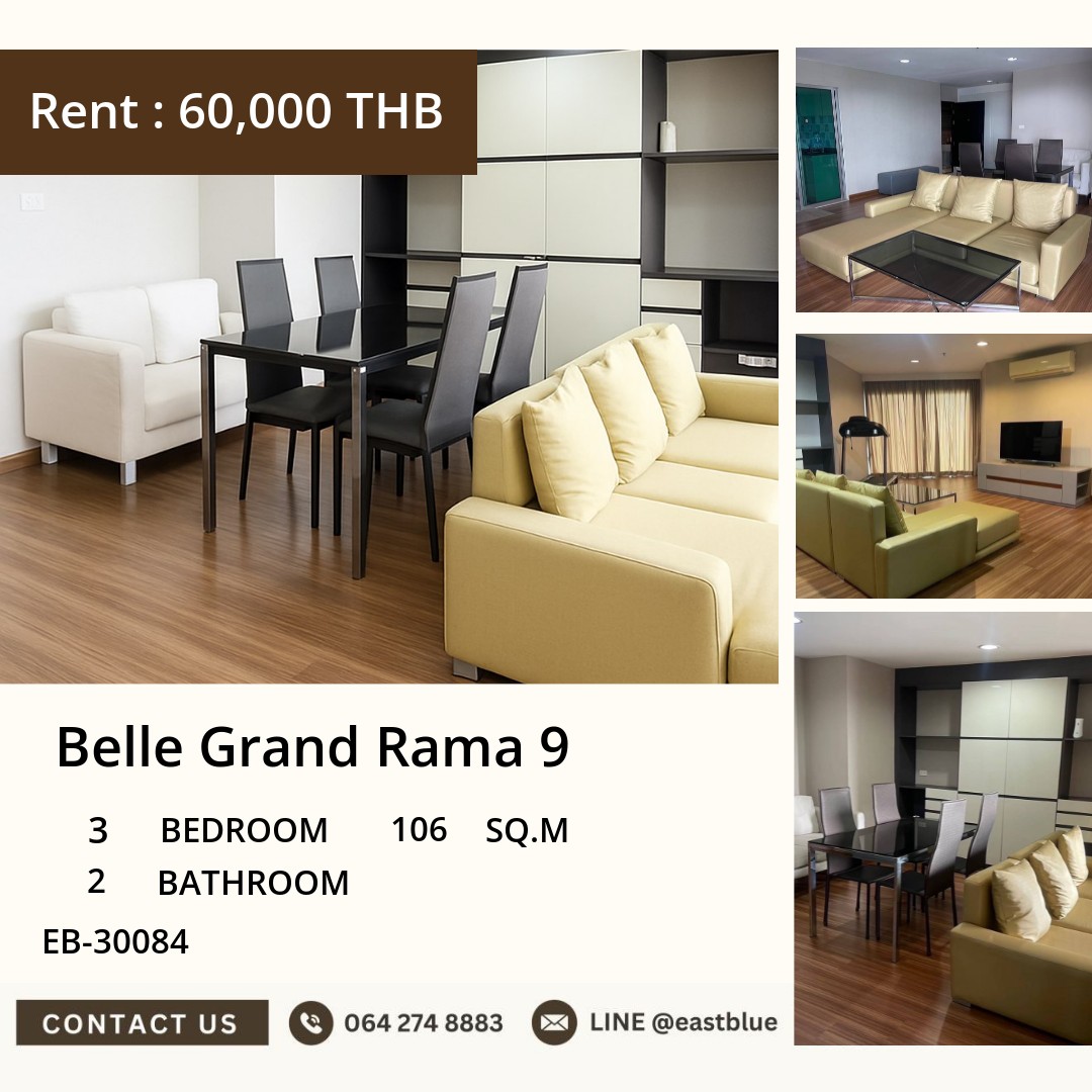 For Rent: Belle Grand Rama 9 3 Bed 106 sqm near MRT Rama 9 60,000 THB/month For Rent: Belle Grand Rama 9 3 Bed 106 sqm near MRT Rama 9 60,000 THB/month