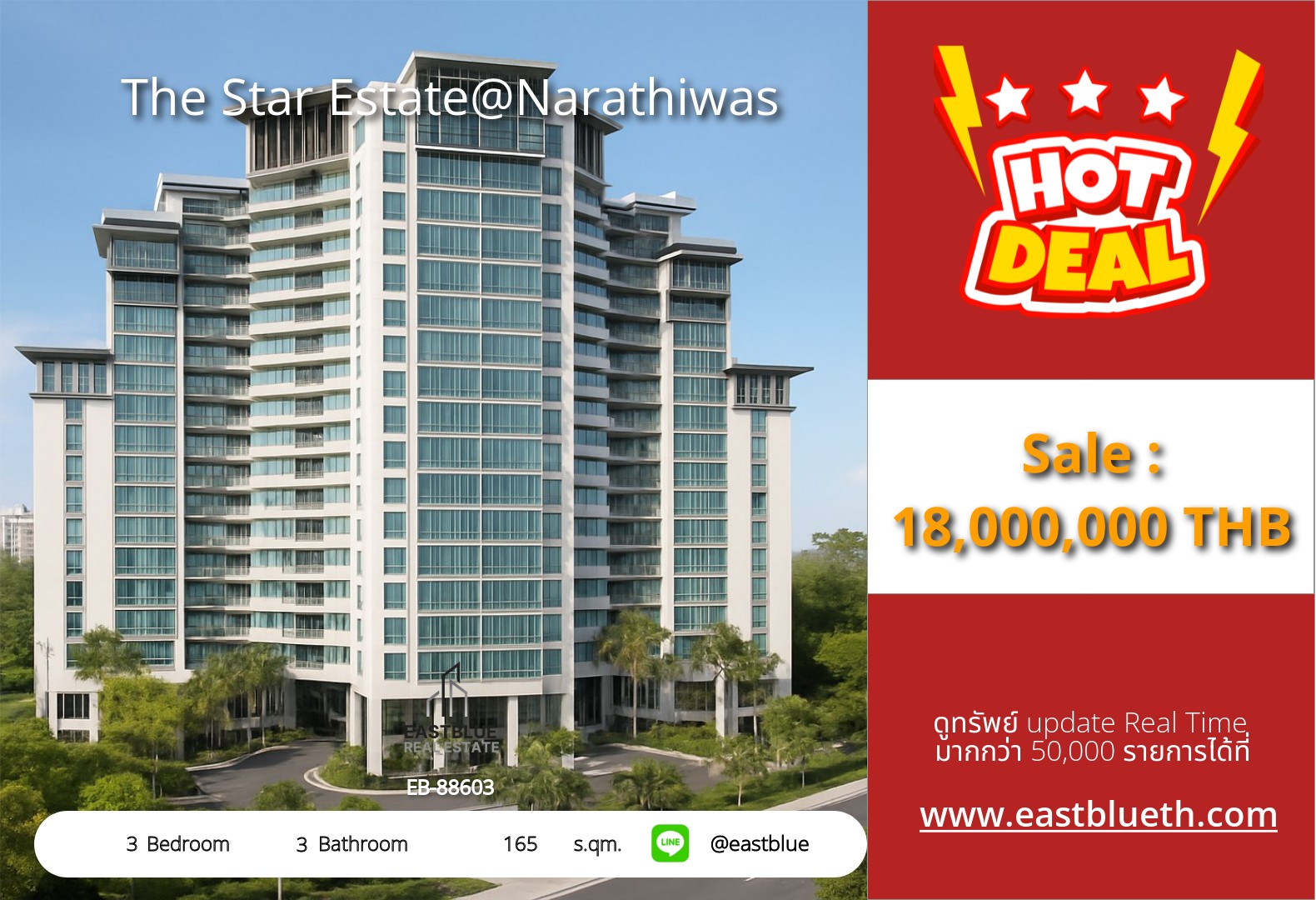 The Star Estate@Narathiwas for Sale 3BR 165 sqm near BTS Chong Nonsi 18,000,000 THB 🏙️