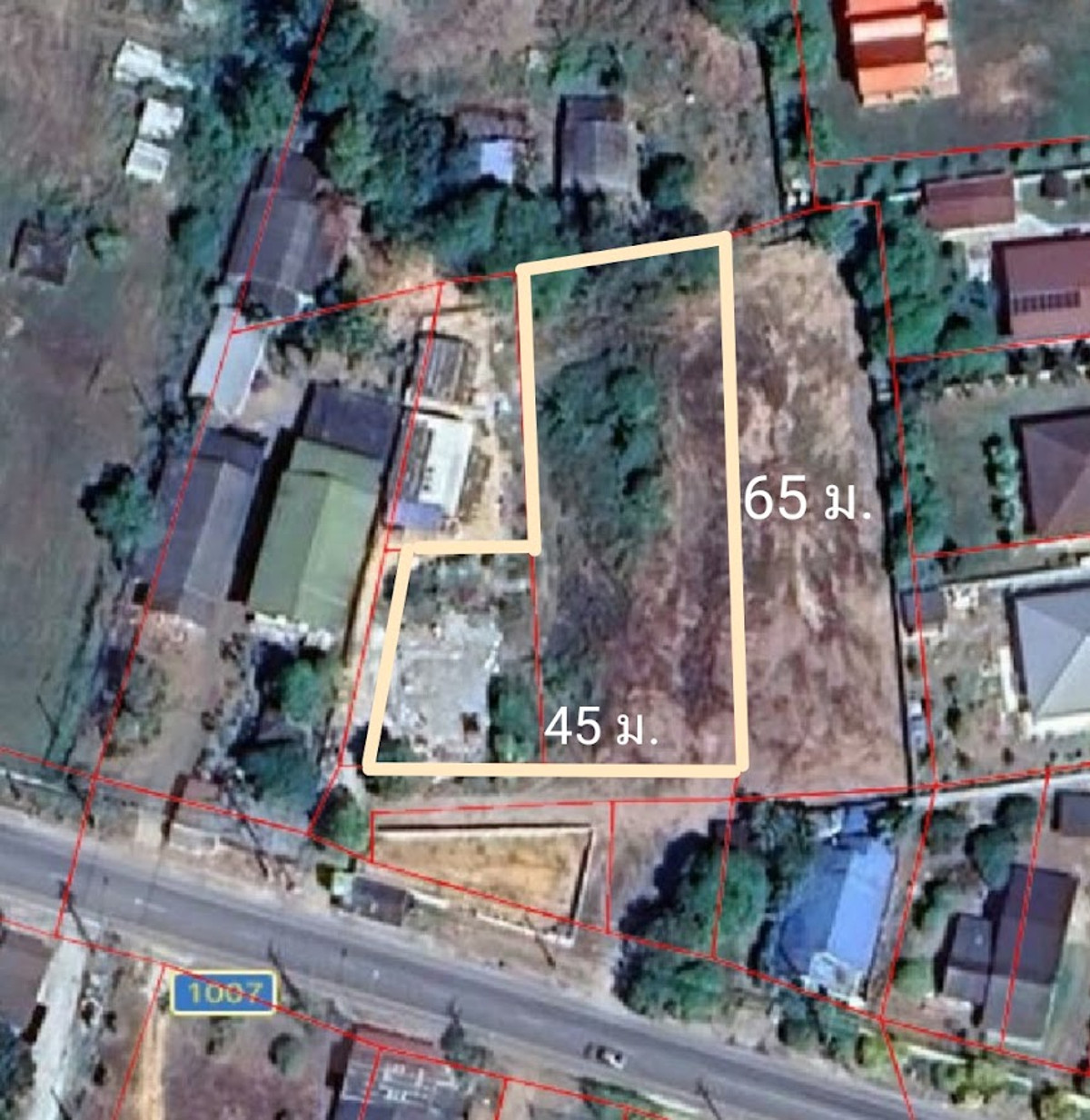 Land for sale in Rayong, Mueang District, corner plot, area 498.4 sq m, near Suan Son Beach.