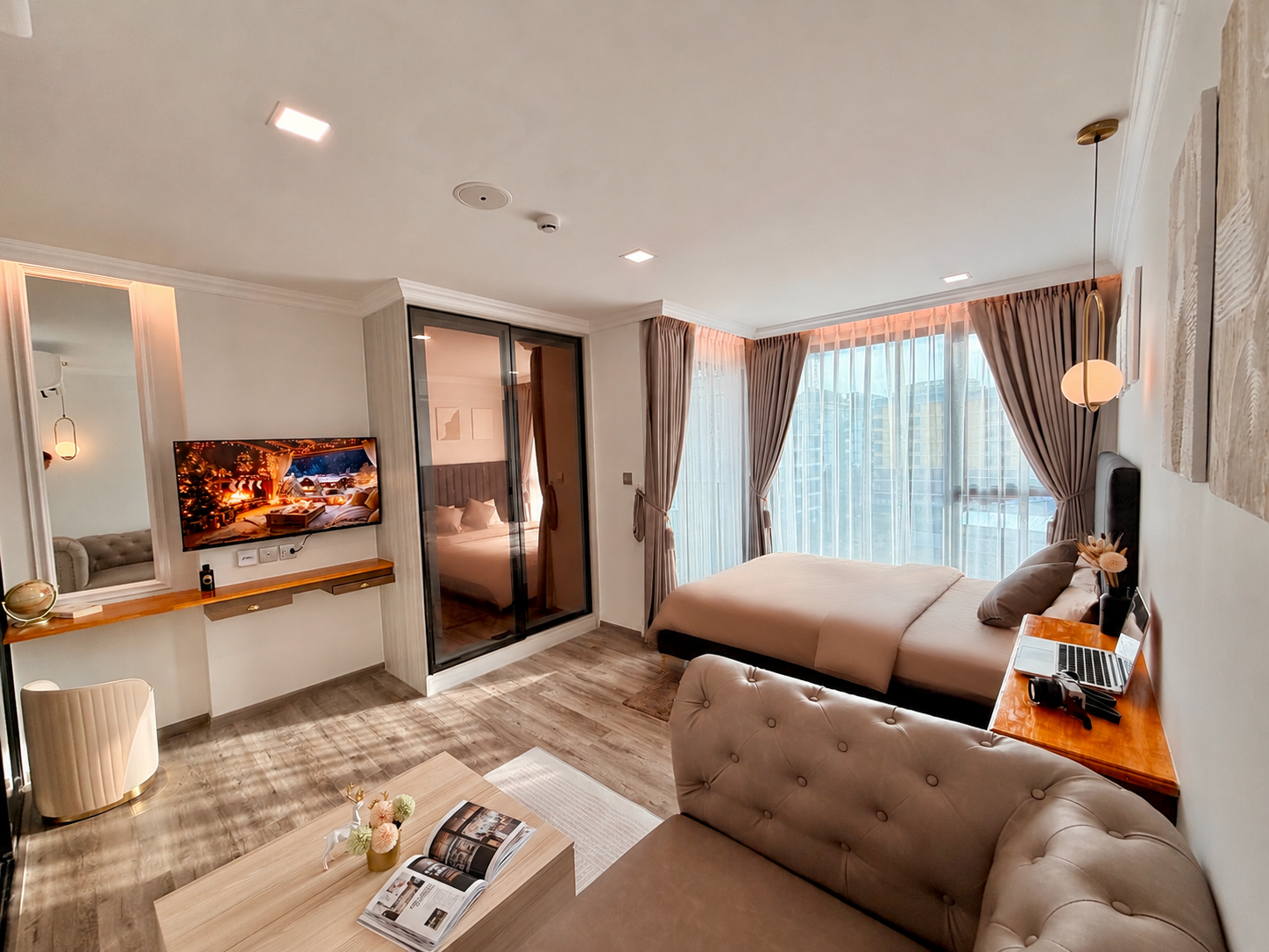 New room ready to move in✨ Decorated in Nordic Cozy style, comes with Chesterfield Sofa bed and warm&cozy light tones | Kave Embryo Khlong 6