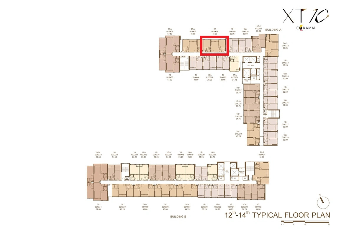 XT 10 2-bed 45 sq m., north side, HOT position, first price in front of contract only 14x,xxx baht/sq m.