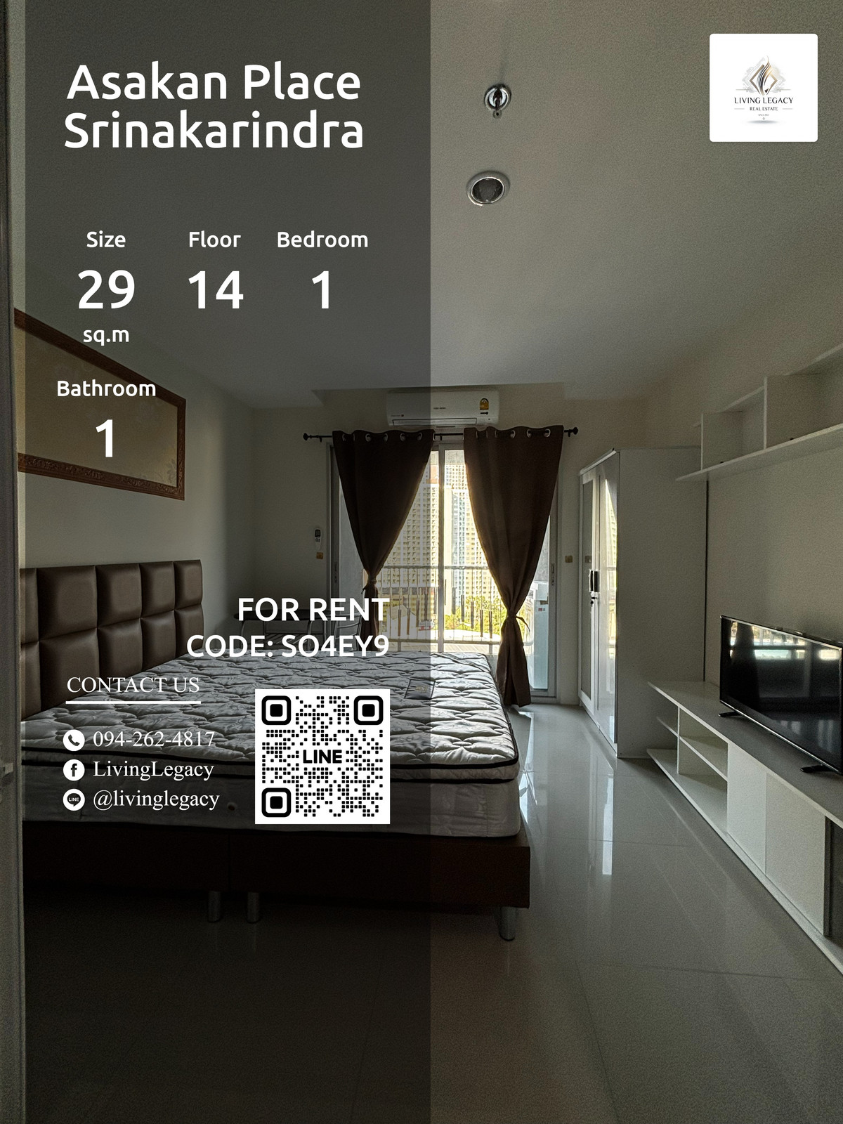 Urgent rent | Asakan Place Srinakarindra 1 bedroom 29 sq m., 14th floor | 10,000 baht/month | Near Hua Mak 180 m. Urgent rent | Asakan Place Srinakarindra 1 bedroom 29 sq m., 14th floor | 10,000 baht/month | Near Hua Mak 180 m.