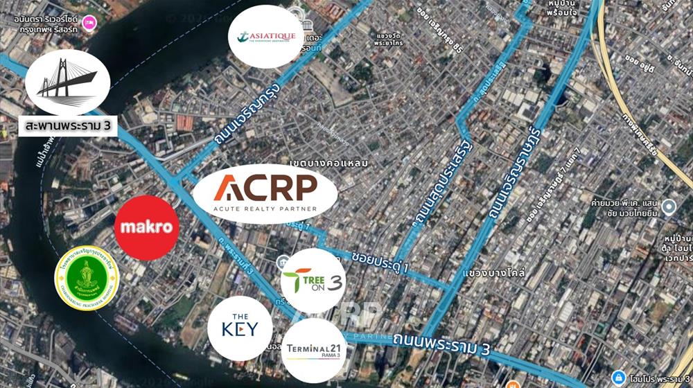 Land for Sale on Rama 3 Road, almost 2 rai in size, fronting the main road with Chao Phraya River view