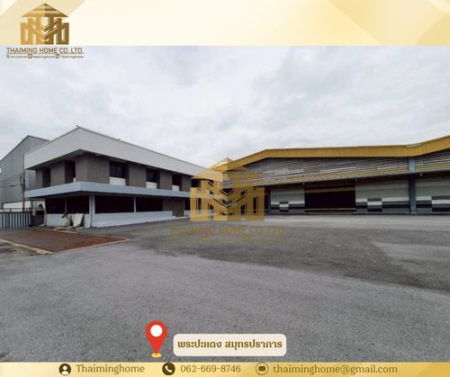 Warehouse with office for rent in Phra Pradaeng, Samut Prakan. Size: 6 rai 2 ngan 17 sq.wa (Property Code TW06-3426)  Details: - Land area: 6 rai 2 ngan 17 sq.wa - Total area: 10,500 sq.m. - Warehouse size: 3,800 sq.m. - Width: 80 meters, Depth: 48 meters