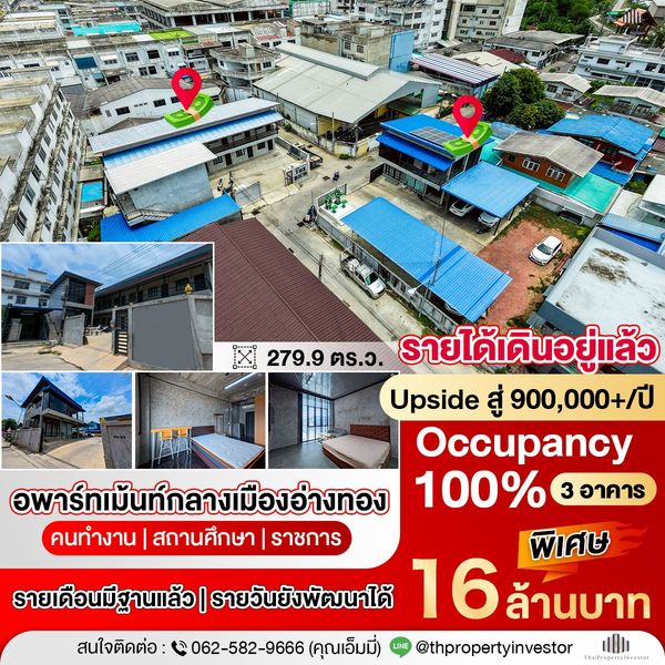 อพาร์ทเม้นท์ อ่างทอง ใจกลางเมือง ผู้เช่าเต็ม 100% | ไม่ต้องรอสร้าง มีรายได้ทันที อัพเกรดรายได้แตะ 900,000+/ปี