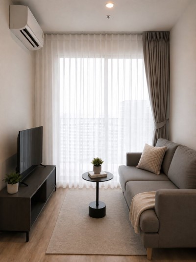 🔥For Rent Now🔥 NUE DISTRICT R9, near MRT Rama 9 and Central Rama 9. High floor unit with city view, fully furnished and ready to move in.