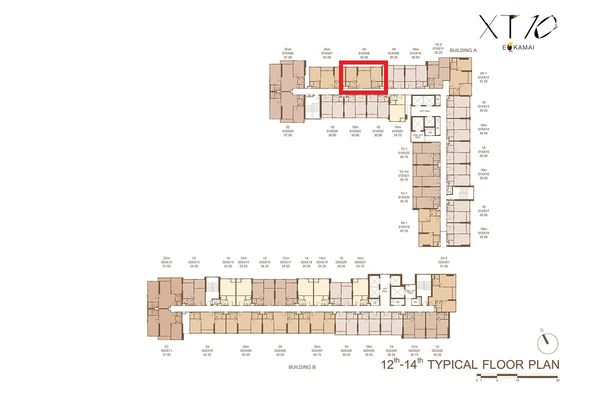 XT 10 2-bed 45 sq m., north side, HOT position, first price in front of contract only 14x,xxx baht/sq m.