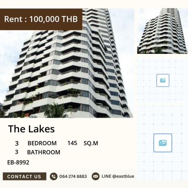 17/07/2026, Luxury 3-Bed Condo at The Lakes – Prime Asoke Sukhumvit Location! 
Spacious 145 sqm, Near Em Quartier, Only 100,000 THB/month! 0642748883