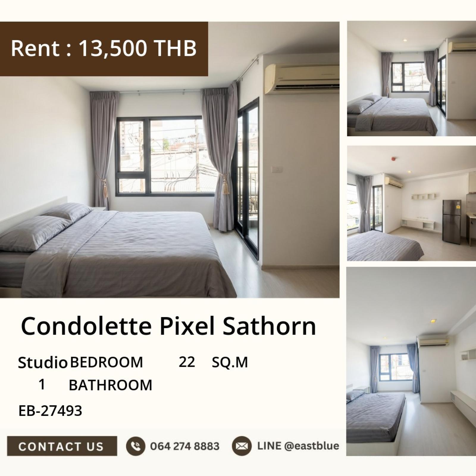 11/08/2026, 🏠 เช่า คอนโด สตูดิโอ เลต พิกเซล สาทร 13,500 บาท/เดือน 0642748883