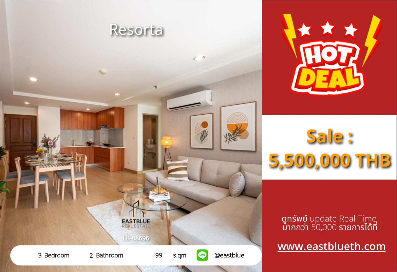 15/10/2026, Hurry to book! 3-bedroom condo Lumpini near BTS for only 5.9 million
A comfortable life at Resorta with complete amenities! 0642748883