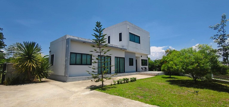 Modern style house for sale, size 138 sq m, rice field view, private corner plot. Not stuck, not crashing into anyones house, San Sai, Chiang Mai.