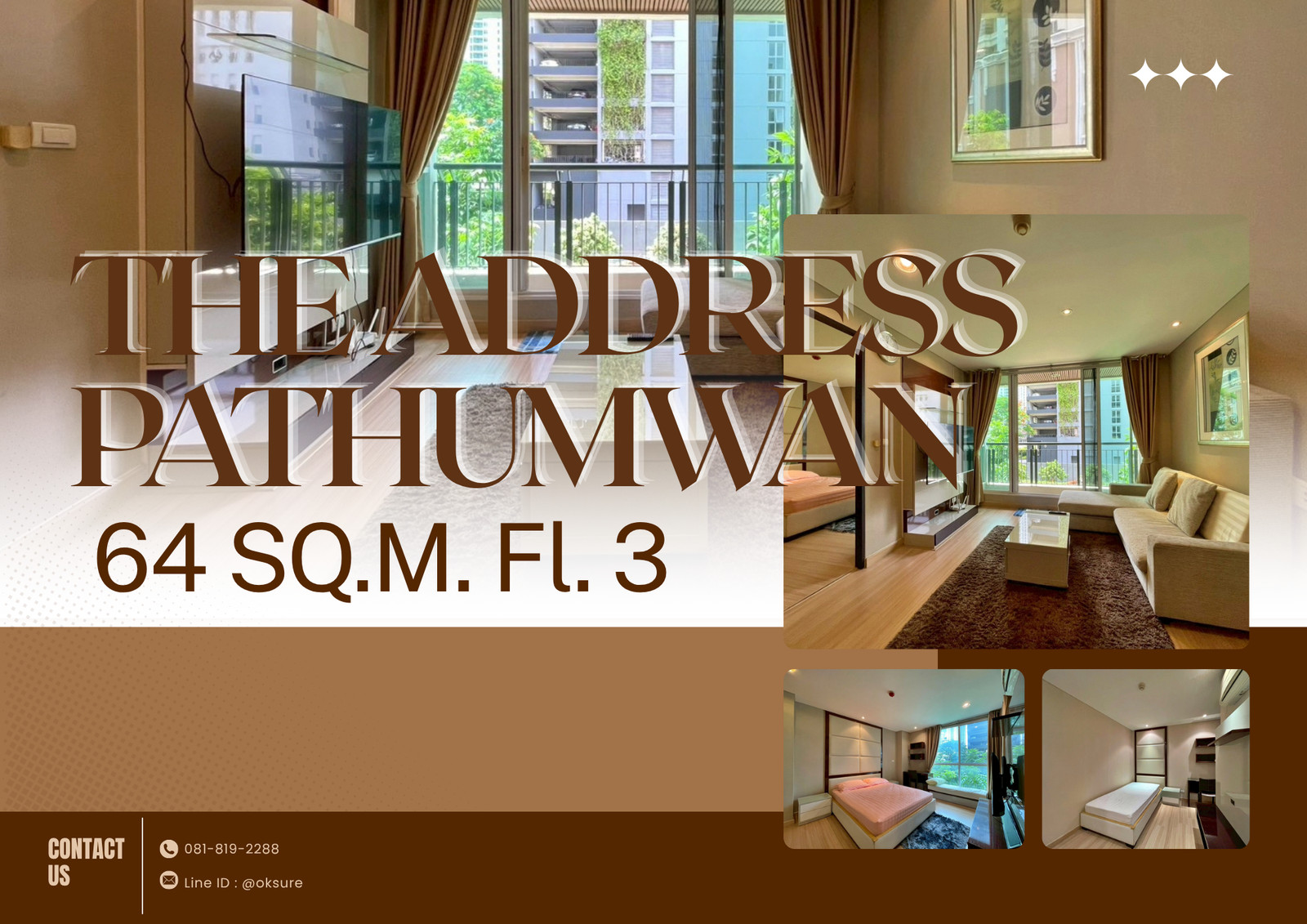 💎condo for rent The Address Pathumwan Fully furnished and ready to move in, 2 bedrooms, 3rd floor