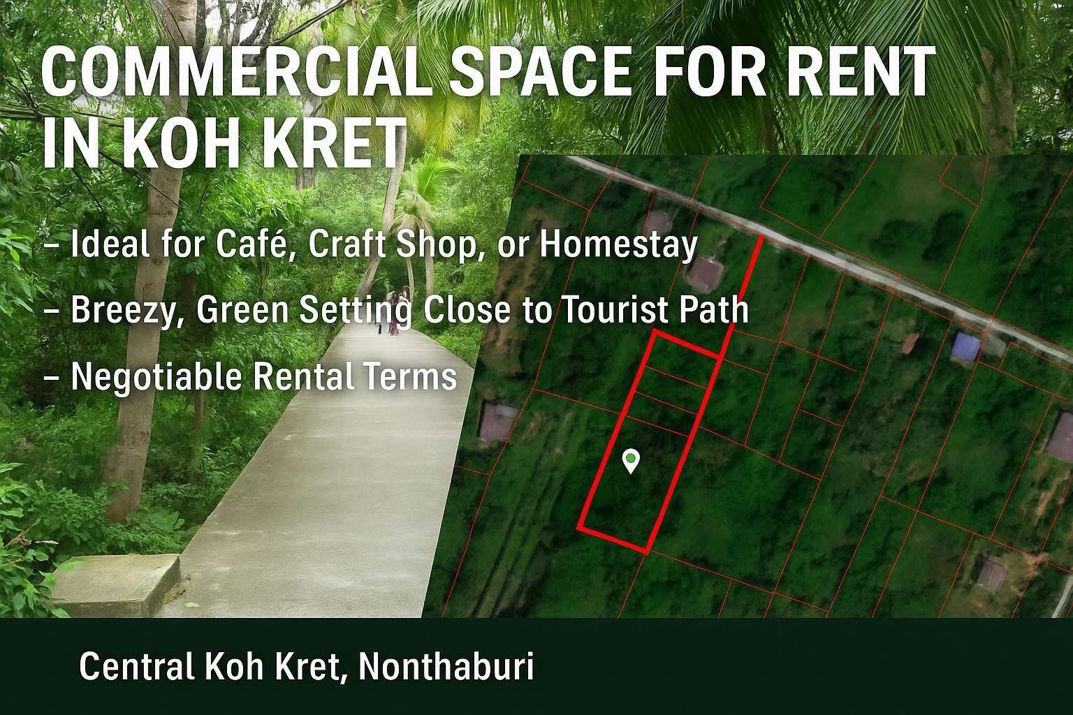 land for rent Koh Kret, Nonthaburi 2 rai, suitable for opening a cafe, craft shop or homestay land for rent Koh Kret, Nonthaburi 2 rai, suitable for opening a cafe, craft shop or homestay