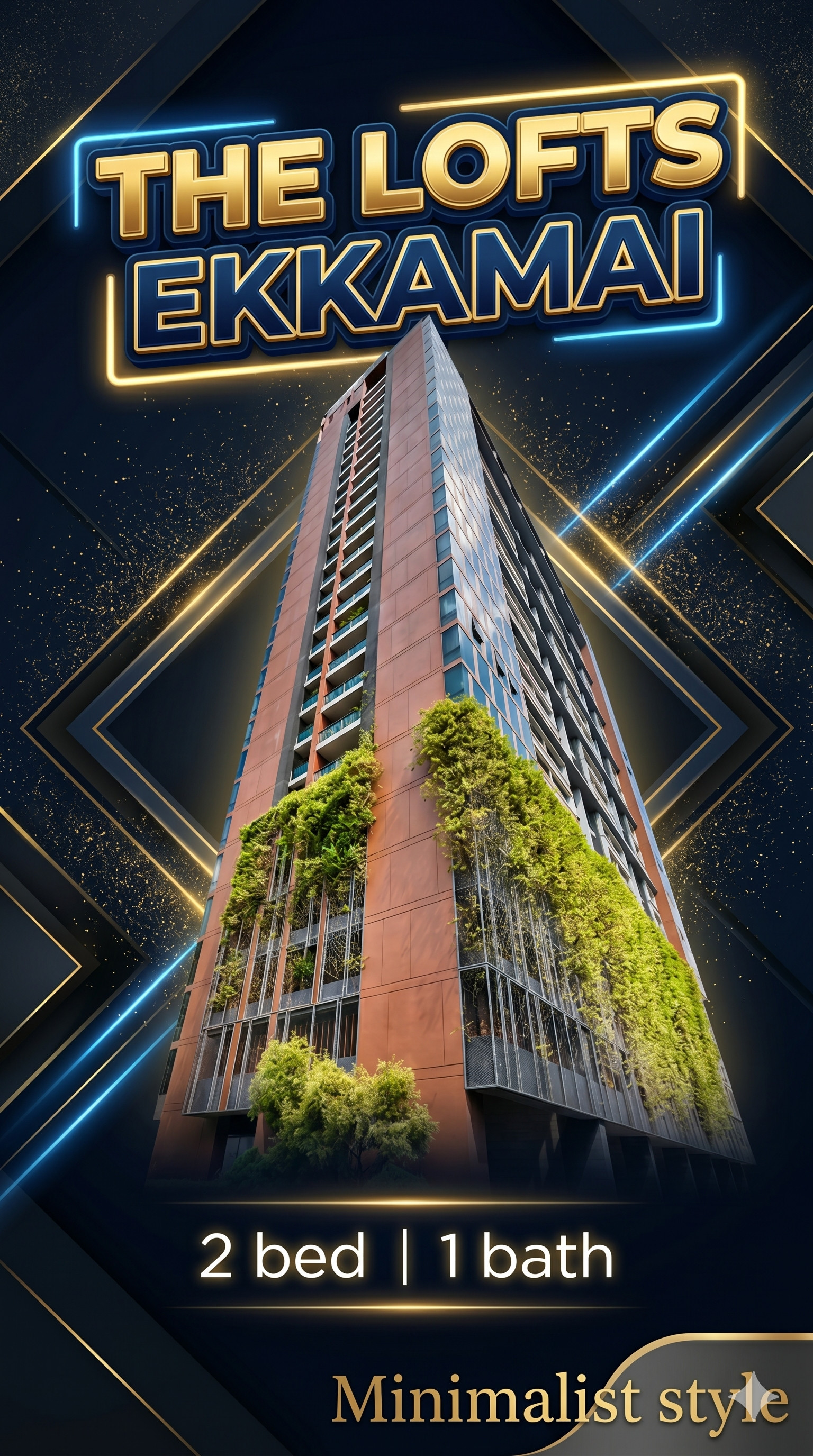 [Near BTS Ekkamai 150 m.] For rent, The Lofts Ekkamai, 2 bedrooms, 1 bathroom, 60 sq m, 1x floor, beautiful minimalist room, warm, Sealy beds in both rooms, ready to move in, 45K/month.